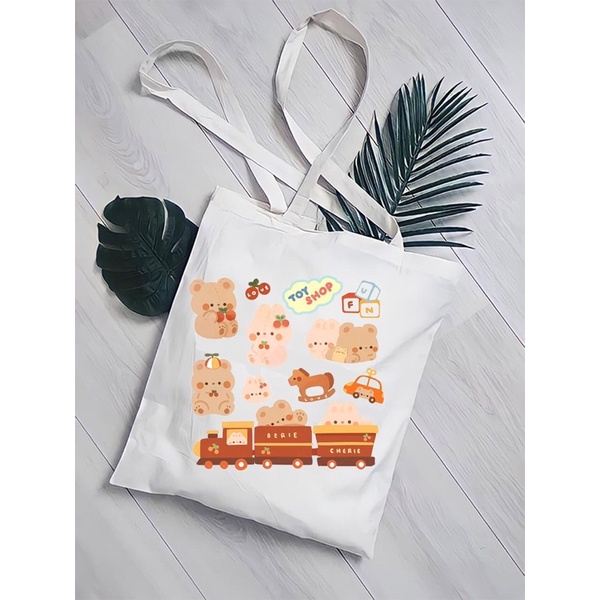 Tote Bag Kanvas dan Rajut Cutie Doodle Bear