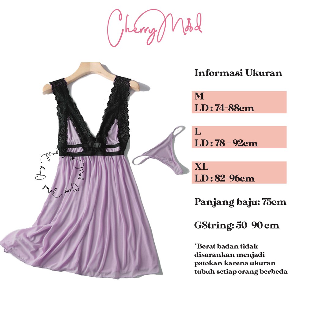 BOUGENVILL Lingerie Sexy Model V-Neck Motif Renda Transparan Baju Tidur Wanita Piyama Seksi Baju Dinas Depan Suami Sleepwear Gstring Termurah Baju Malam Pertama Terbaru Pakaian Dalaman Wanita-2