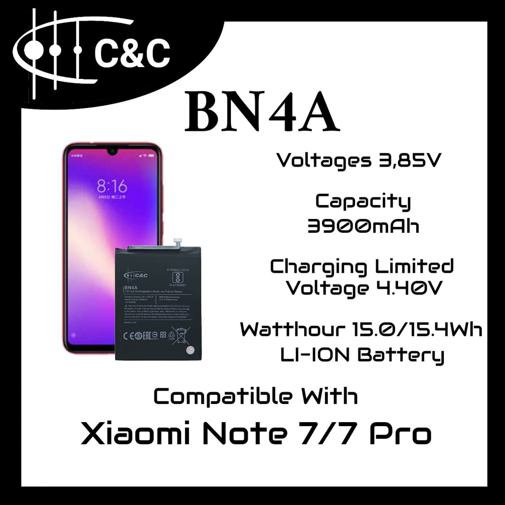 (P) Batre Baterai Battery Redmi Note 7 BN4A Merk C&amp;C