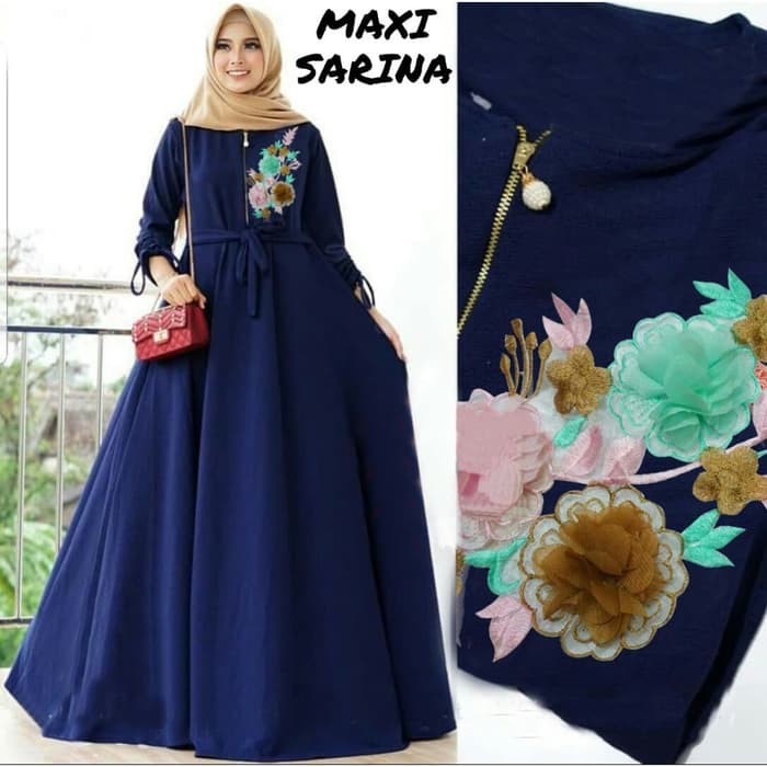 [Maxi Sarina RO]Maxi wanita mosscrepe Varian warna