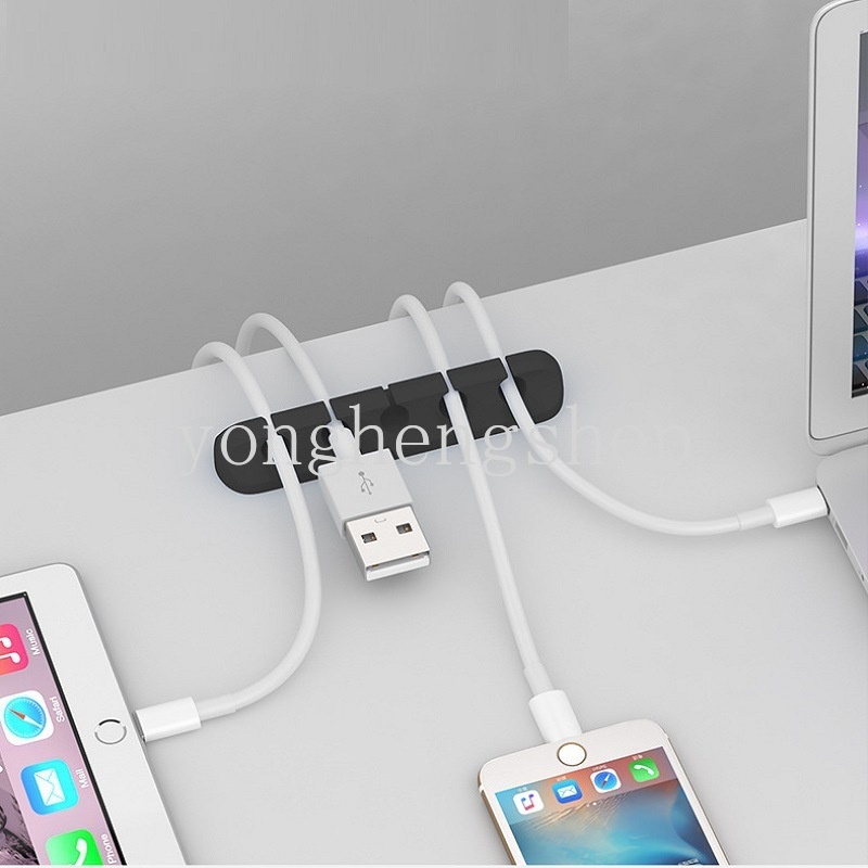 Klip Holder Pelindung Kabel USB Headphone Mouse Bahan Silikon Untuk Meja
