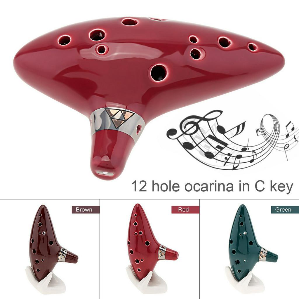 Seruling Ocarina Alto 12 Lubang 3 Warna Merah Hijau Coklat Bahan Keramik