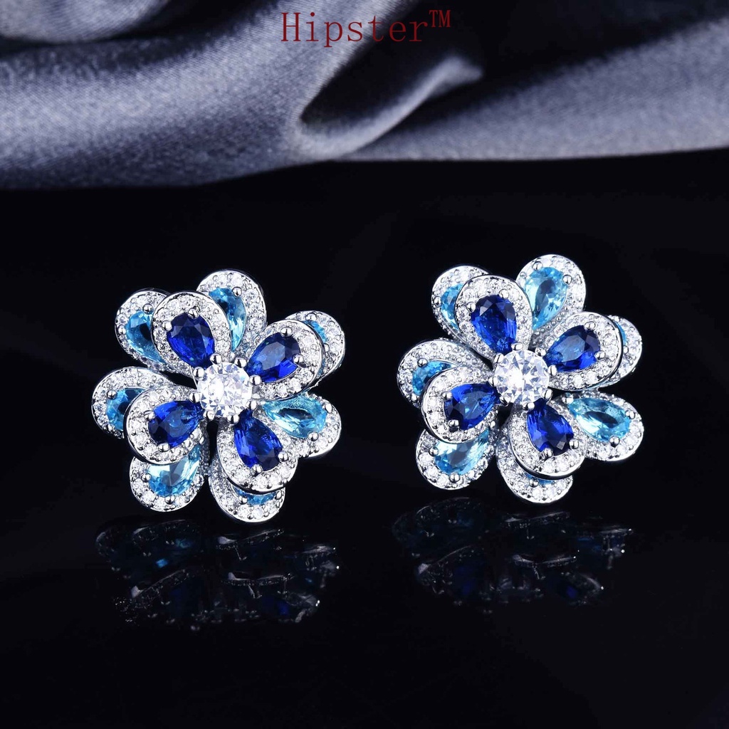 Elegant Color Moissanite Flower Set Silver Pendant Open Ring