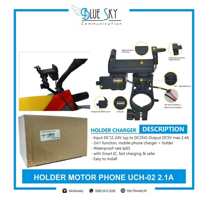 HOLDER HP DI MOTOR + CHARGER UCH-02 2.1A