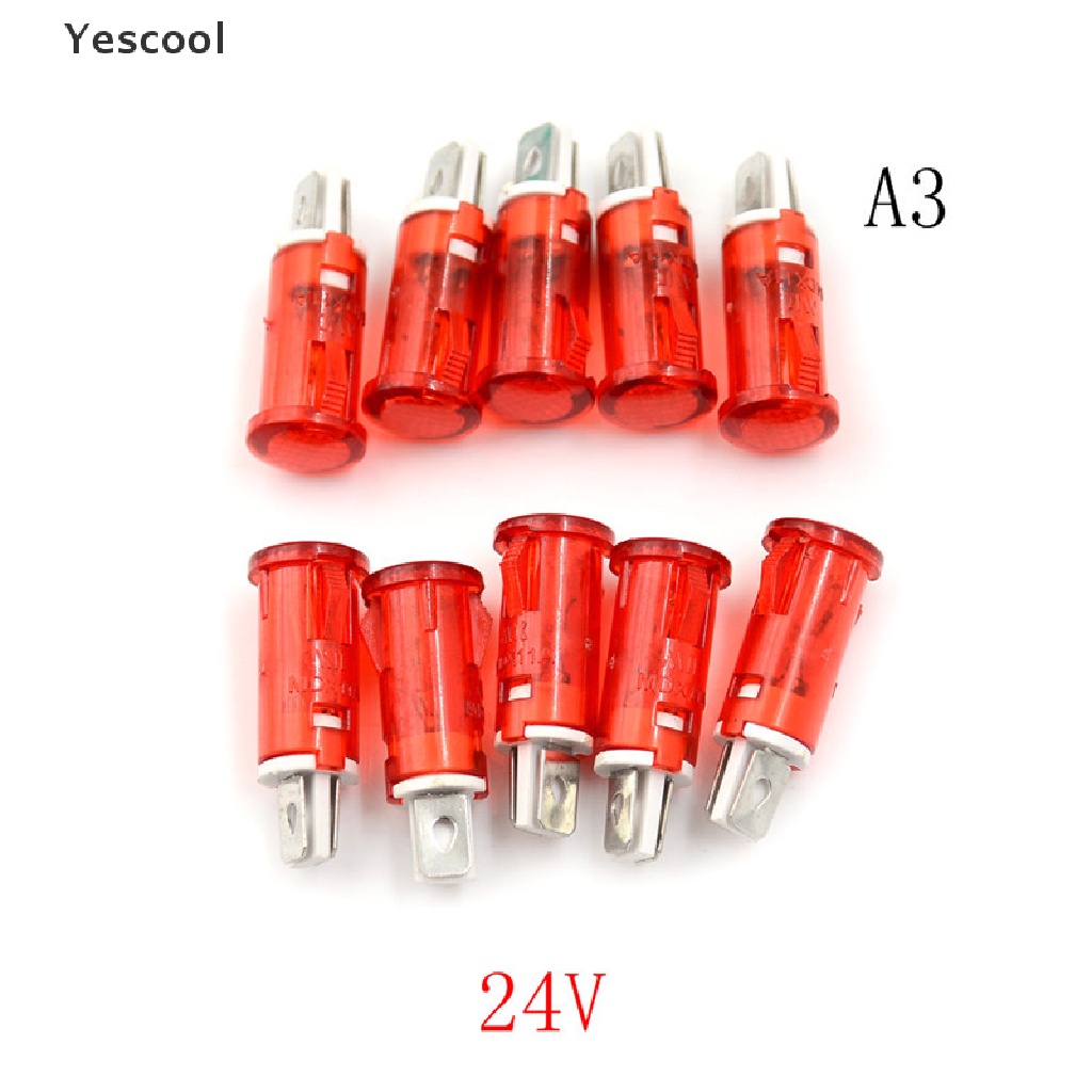 Yescool 10PCS Lampu Indikator Sinyal LED 10mm 12V 24V 220V Warna Merah Hijau Kuning