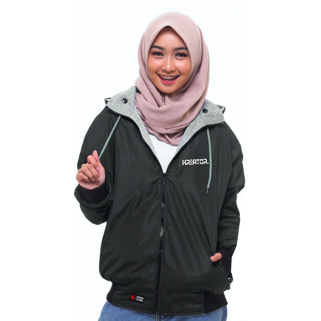 JAKET WANITA BB BOLAK BALIK  PARASUT OUTDOOR GAYA KOREA JACKET WATERPROOF HOODIE BISA DI LEPAS