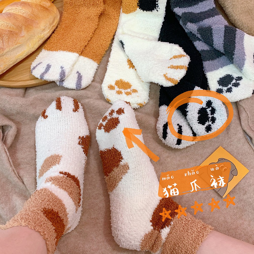 KK-10 kaos kaki wanita bulu winter tebal musim dingin cat paw kaki kucing import jepang