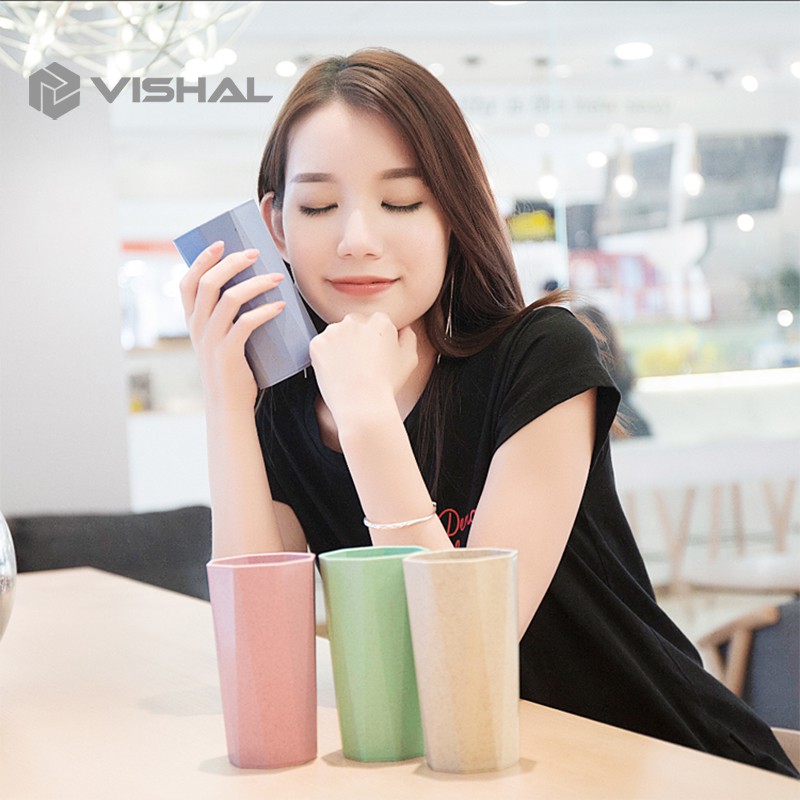 VISHAL Wheatstraw Cangkir Plastik Cup Warna Warni Set 4Pcs Wheat Water Fashion Water Toothbrush Cup