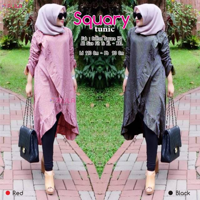 Squary tunik | squary midi dress | tunik kotak kotak | tunik kerja kuliah formal | by alila