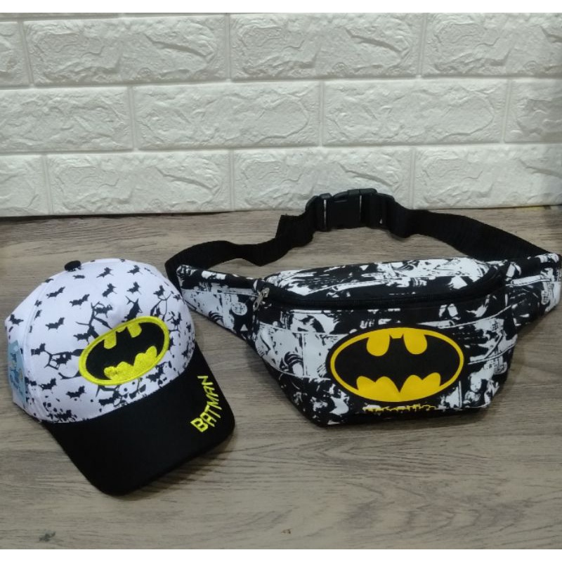 ORIGINAL BIGHERO 2IN1 BATMAN TAS SLEMPANG ANAK/TOPI BASEBALL