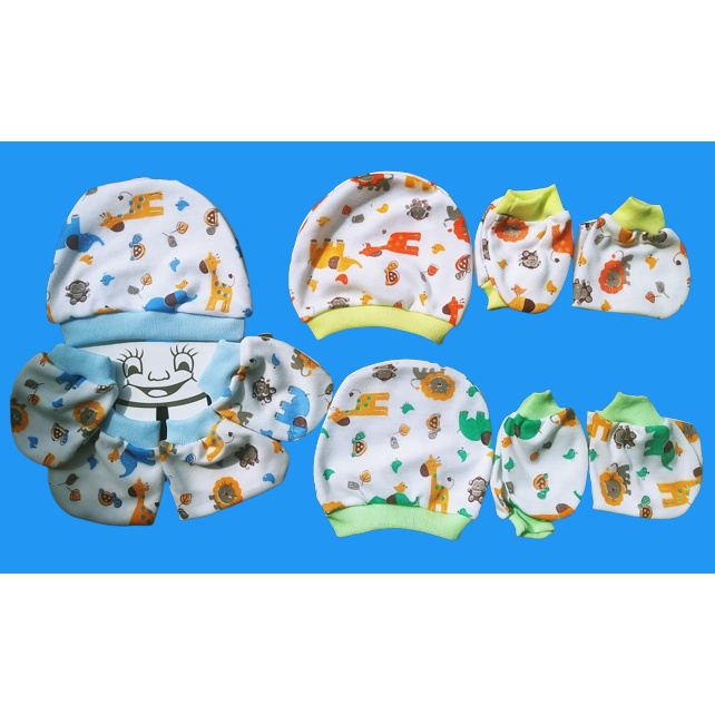 Set topi bulat Sarung Tangan Kaki bayi Jerapah Newborn Murah Grosir Set Topi sartaki