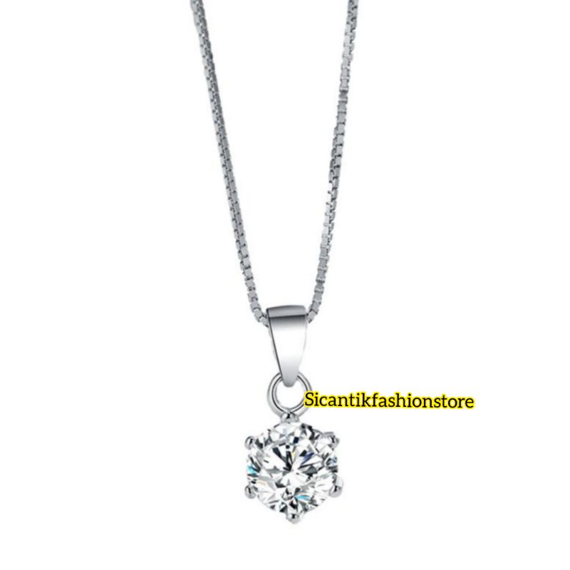 KALUNG LIONTIN PERAK SILVER 925 LAPIS EMAS PUTIH Kalung Titanium Silver  45CM Liontin Bulat Silver Fashion Wanita Terlaris Anti Karat Tidak Luntur