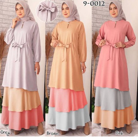 Gamis Tumpuk Gamis pelangi Baju Gamis Wanita Polos Set Bahan Diamond Crepe #9-0012