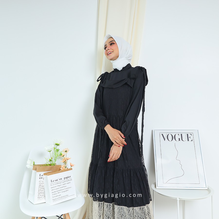 ARIANNA DRESS BYGIAGIO gaun kondangan dress akad simple gaun wedding pernikahan baju muslim putih lamaran elegan pakaian wanita pesta elegan fashion korea dres lebaran cantik anggun mewah vintage fashion bahan brokat lace chantily halus katun toyobo adem