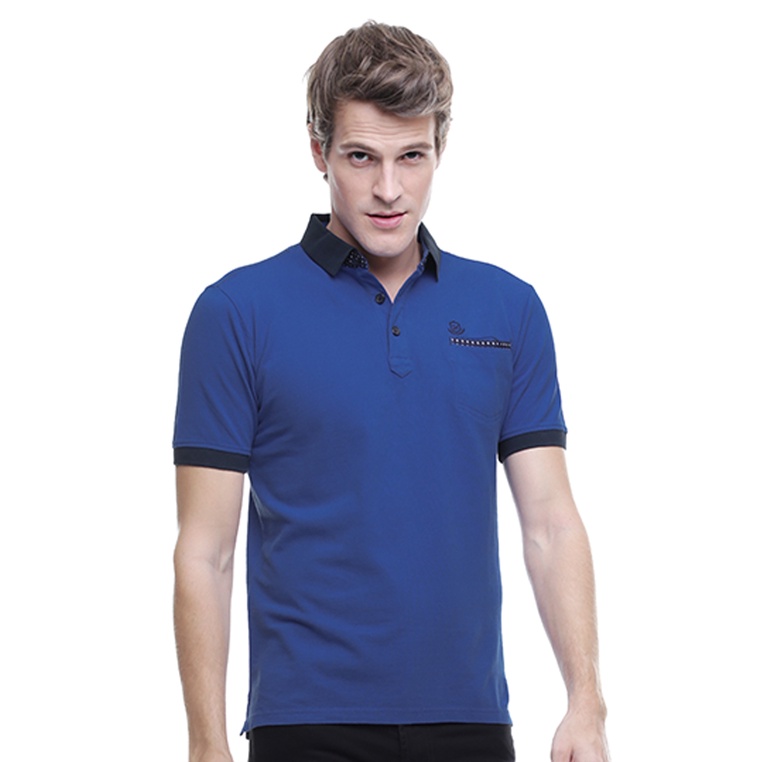 Johnwin - Kaos Polo Casual - Kerah Navy - Biru - Slim Fit - ATS.625.M159.01.C - Free keychain