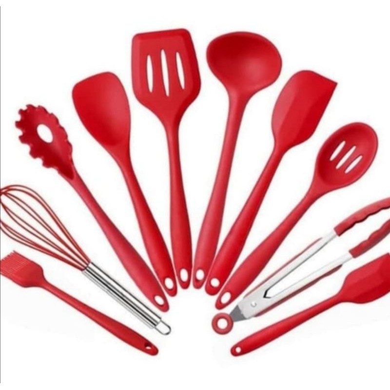 Set alat masak sutil spatula silikon 10 in 1 silicone tahan panas FDA Food grade