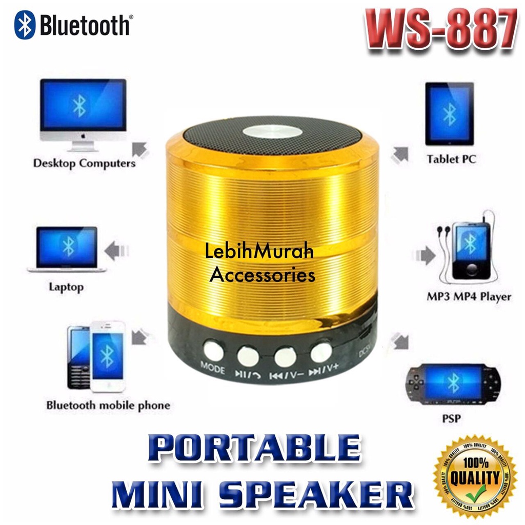 Speaker Bluetooth Music Box Motif Chorme Type WS887 Speaker Wireless Stereo WS 887 Speaker Mini Speaker Aktif