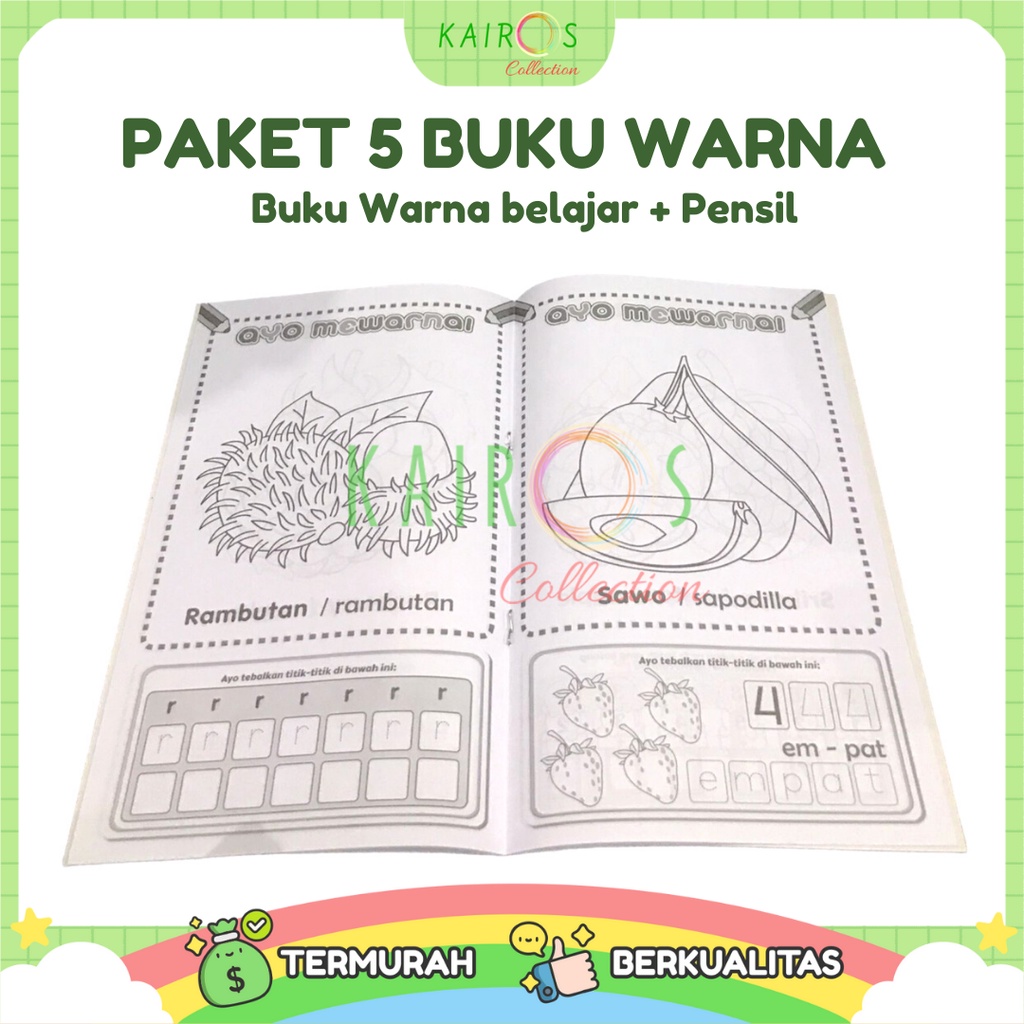 Paket Hemat 5 Buku Mewarnai Anak Belajar dan Pensil Warna 12 Warna Lengkap