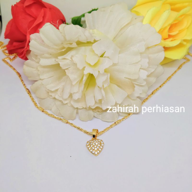 KALUNG WANITA RANTAI BAMBU MEDAN PLUS LIONTIN PERMATA LOVE TITANIUM