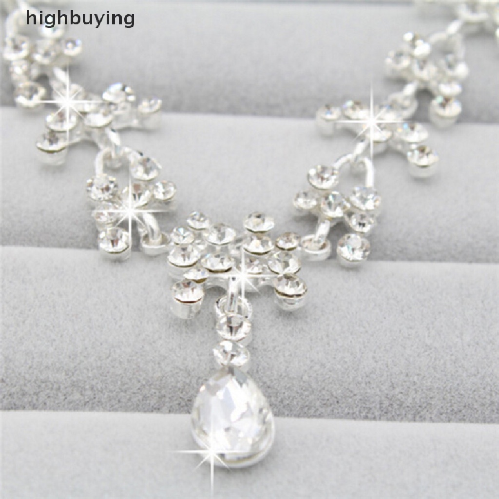 Hbid Set Kalung + Anting Tusuk Silver Wanita Hias Kristal Berlian Imitasi Untuk Pernikahan