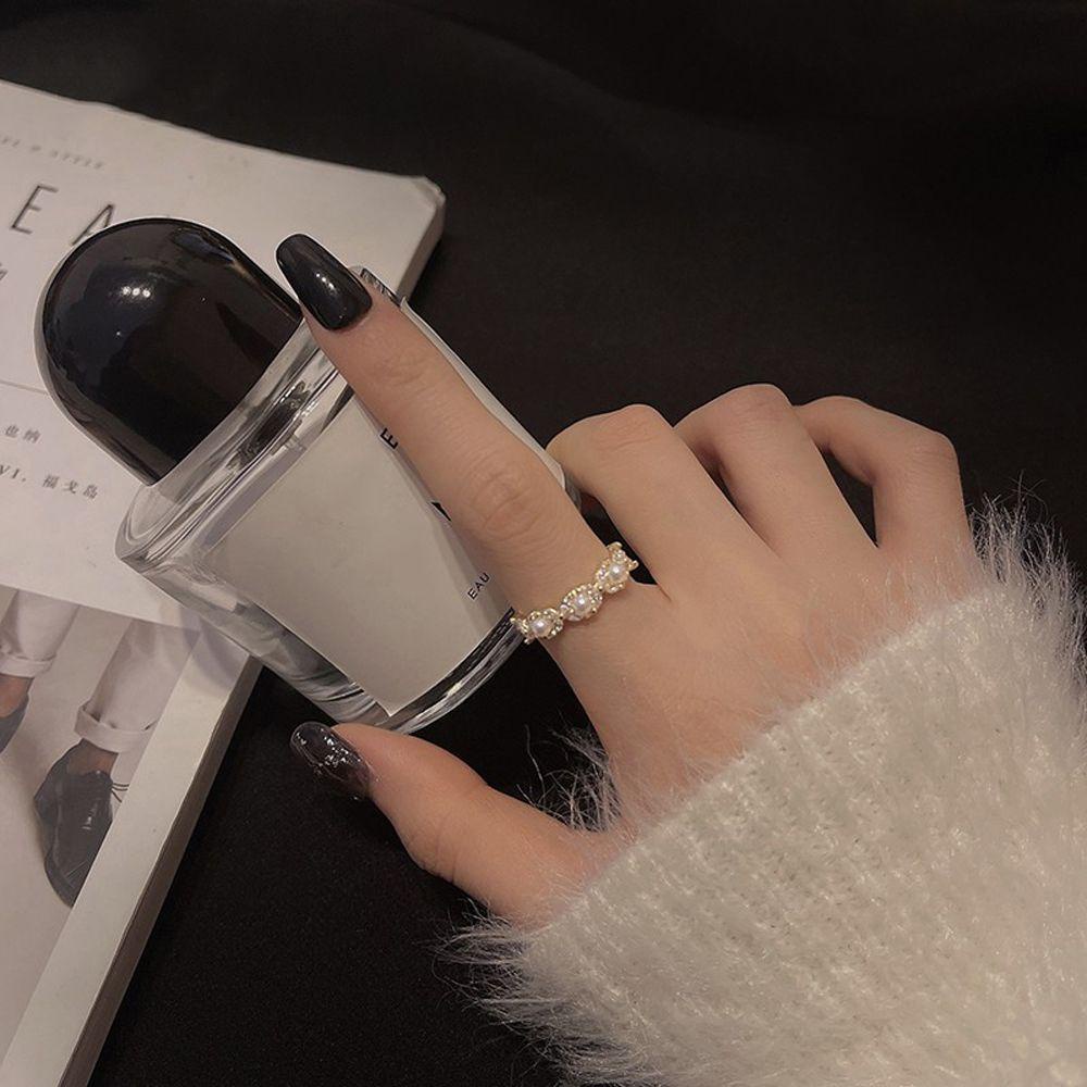 Cincin Jari Telunjuk Wanita Model Terbuka Bentuk Kotak Hollow Hias Zircon Gaya Korea Untuk Pesta Pernikahan