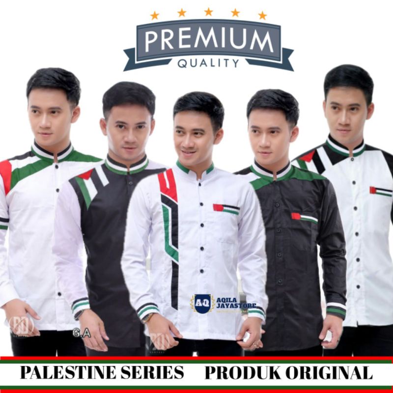 Baju Koko Palestine Lengan panjang | Baju Koko Pria Dewasa putih | Koko Hadroh Azzahir Terbaru