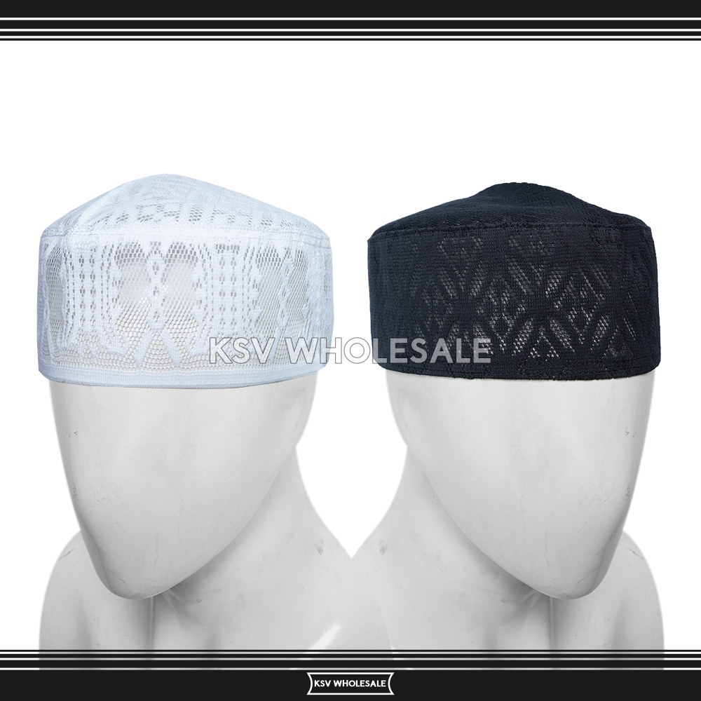 Peci Haji JARING Polos Kopiah Bulat Sholat Santri Pria Dewasa Anak Laki Hitam Putih Kopyah Pendek Mu