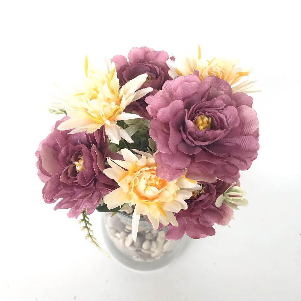 BUNGA TANGKAI DAHLIA - salem biru putih pink ungu bunga artificial palsu-Ungu oren