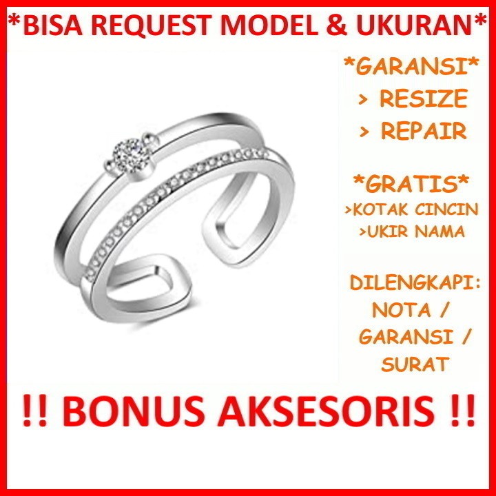 Gratis Ukir Nama Bisa Pesan Model Garansi Silver Asli Cincin Kawin Nikah Tunangan Wanita Perak Id443