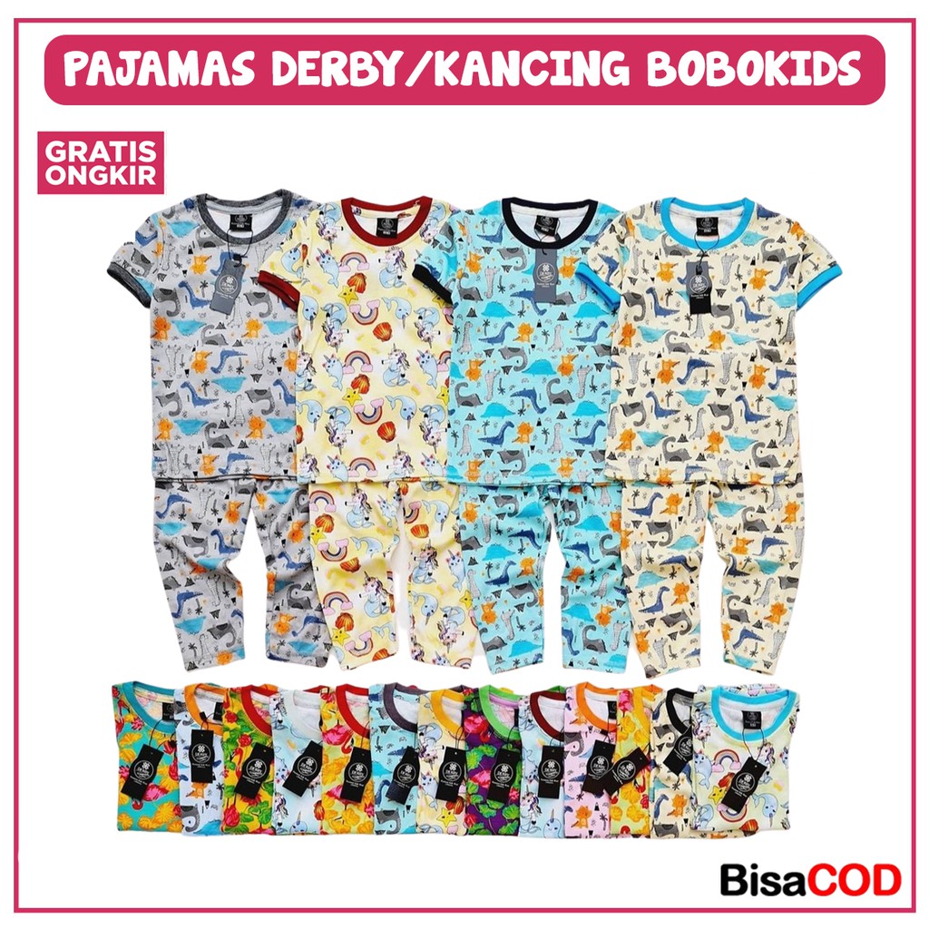 PAJAMAS DERBY ANAK (PENDEK) PREMIUM BOBOKIDS / PIYAMA BOBOKIDS / PAJAMAS KANCING BOBOKIDS