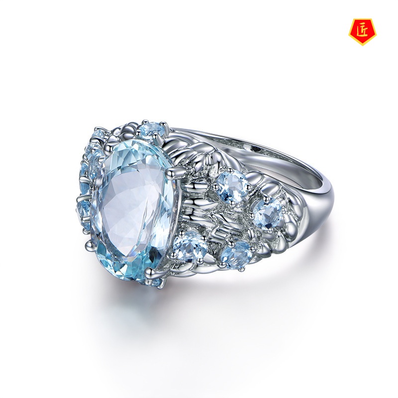 [Ready Stock]Fashion Elegant and Personalized Sapphire Topaz Ring