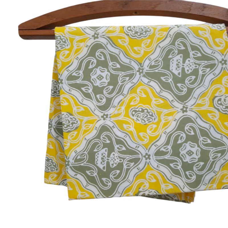 kain batik cap katun 2warna kuning motif sidomukti