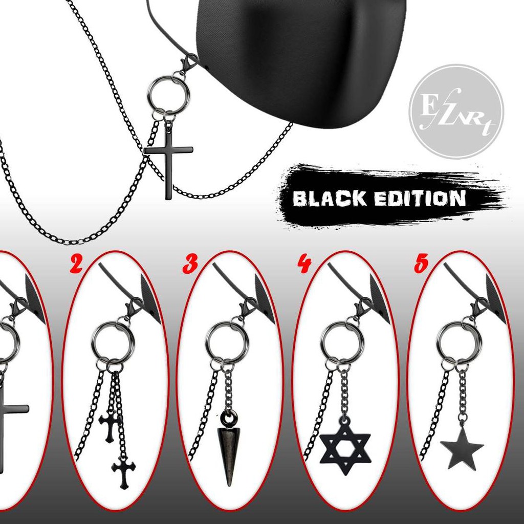 Termurah [EZ Art] KALUNG MASKER RANTAI HITAM GAYA KOREA GANTUNGAN SALIB HEXAGRAM SPIKE BINTANG PRIA