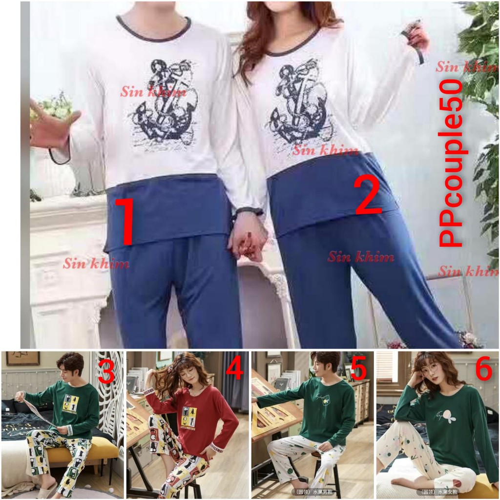 Baju tidur piyama lengan panjang celana panjang bahan kaos import,PPcouple50