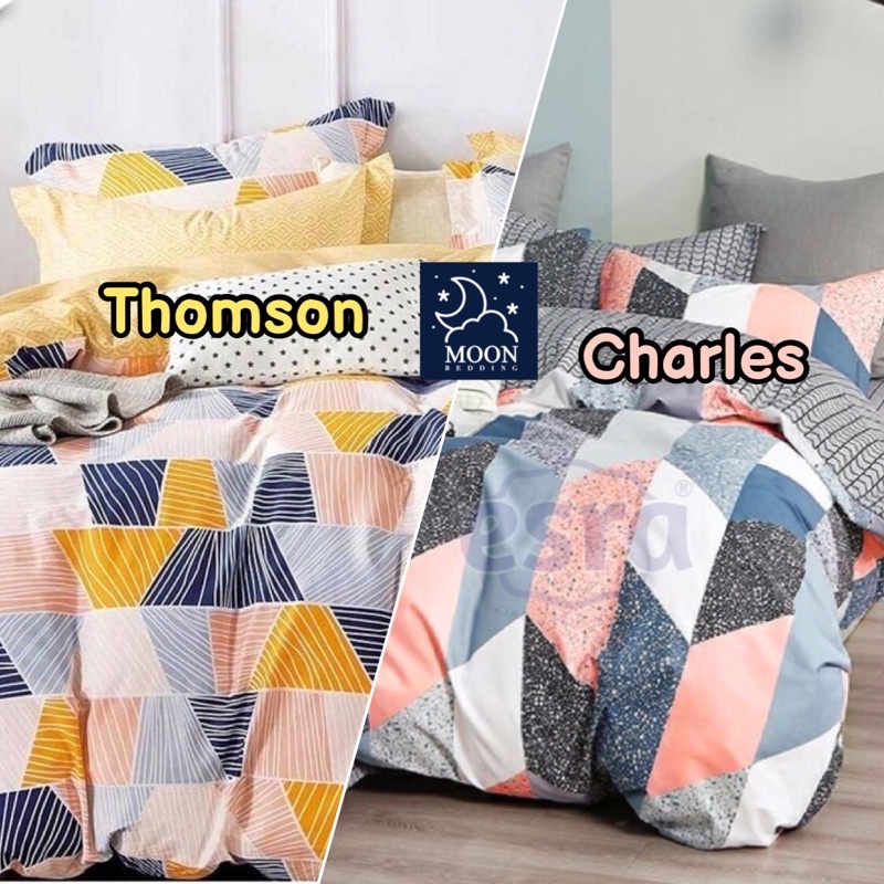moon kain sprei meteran katun lokal catra esra thomson rainbow mood garis panel kotak navy kuning bi