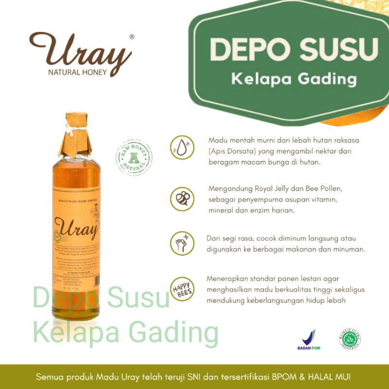 Madu Uray 875gr ( isi 640ml ) Honey Murni Lebah Hutan Asli Sehat Alami