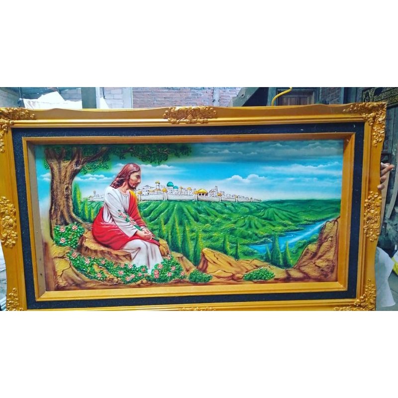 Hiasan Lukisan yesus taman getsemani yesus berdoa| Pajangan Dinding yesus getsemani Nasrani timbul h