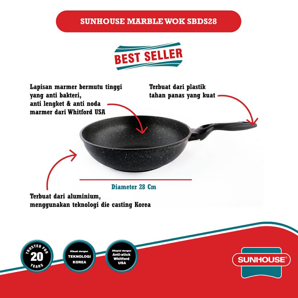 Wajan Sunhouse SBDS 28 Granit Wok Pan Wajan Penggorengan Fry Pan