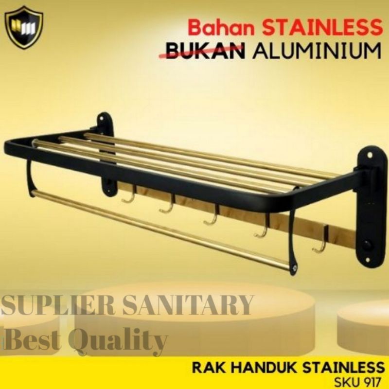 RAK HANDUK LIPAT BLACK GOLD/RAK KAMAR MANDI/RAK DINDING/JEMURAN HANDUK/GANTUNGAN HANDUK