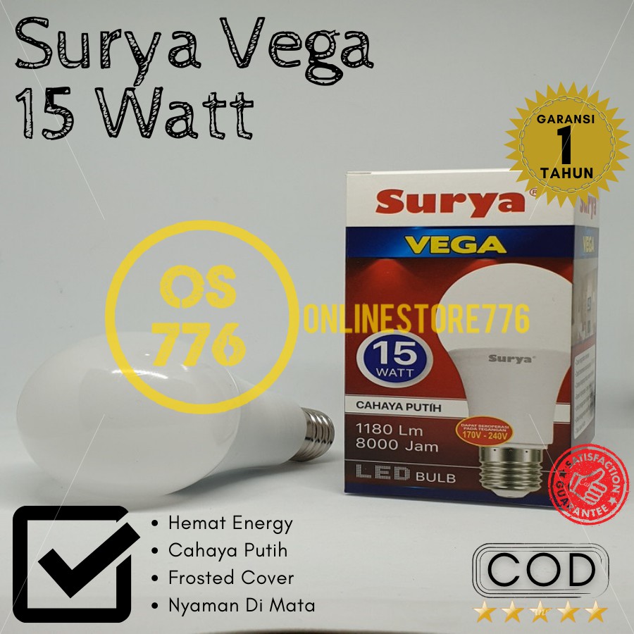 BOHLAM LAMPU LED SURYA VEGA 15WATT / LAMPU LED SURYA VEGA 15W / CAHAYA PUTIH