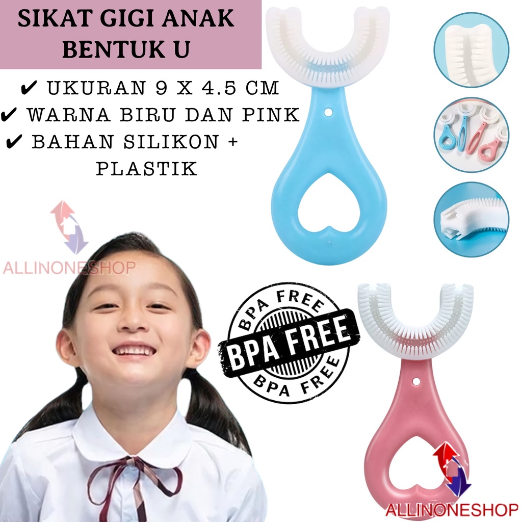 SIKAT GIGI ANAK BENTUK U SHAPE 360 BAHAN SILIKON / SIKAT GIGI TRAINING LEMBUT / SIKAT GIGI BAYI BENTUK U SILIKON