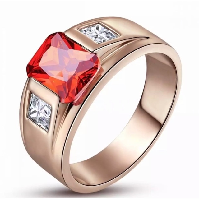 Cincin Casual Luxury Minimalis Batu Red Garnet Rubi Merah 18 K Gold Filled Plated High Quality