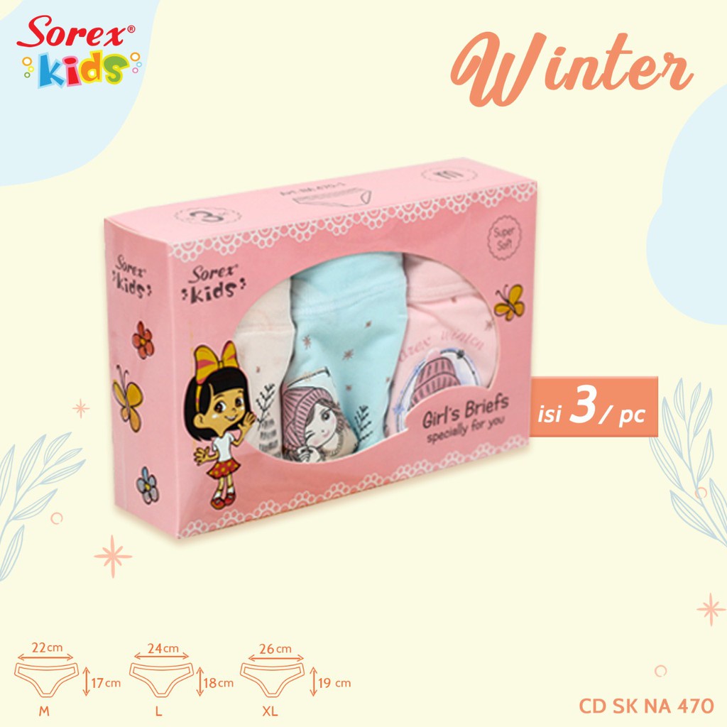 3 pcs Celana Dalam Anak Perempuan - Pakaian Dalam Anak - CD Sorex Anak Kids Super Soft Winter - CD SK NA 470