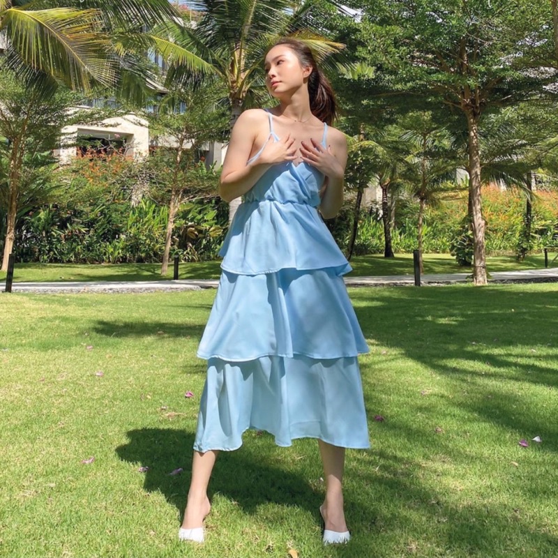 LAURA DRESS KOREA WITH THREE LAYERS - BUMIL FRIENDLY DRESS WANITA - FLOWY MIDI DRESS KONDANGAN - DRESS PESTA SEXY TALI SPAGETI ADJUSTABLE - BRIDESMAID WEDDING DRESS - HADIAH / KADO ULTAH CEWEK