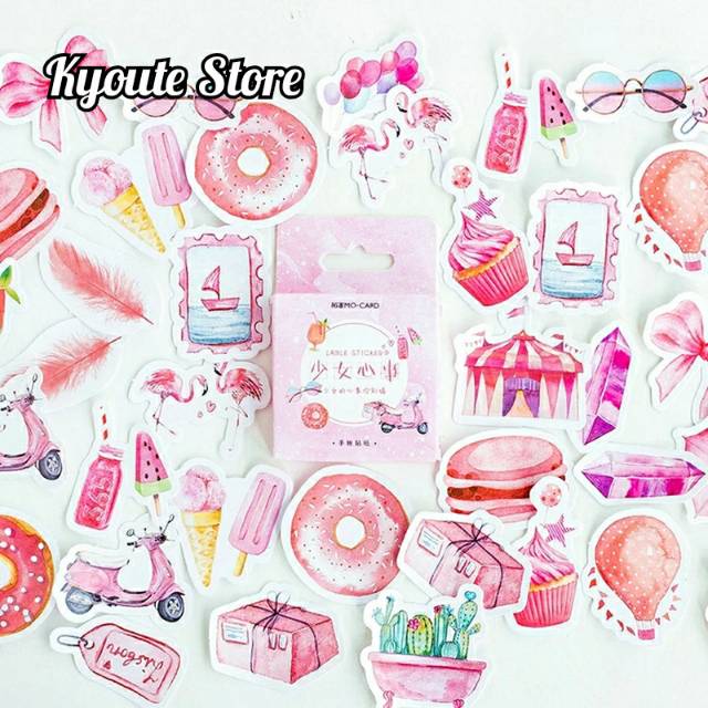 

46 pcs Sticker Festival Pink Dekorasi Scrapbook DIY Journal Planner Diary Catatan Bujo Lucu
