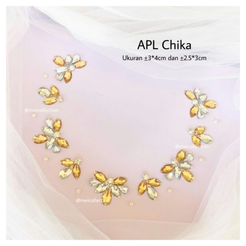payet rangkai mutiara aplikasi payet dada leher pinggang gold custom Apl Chika