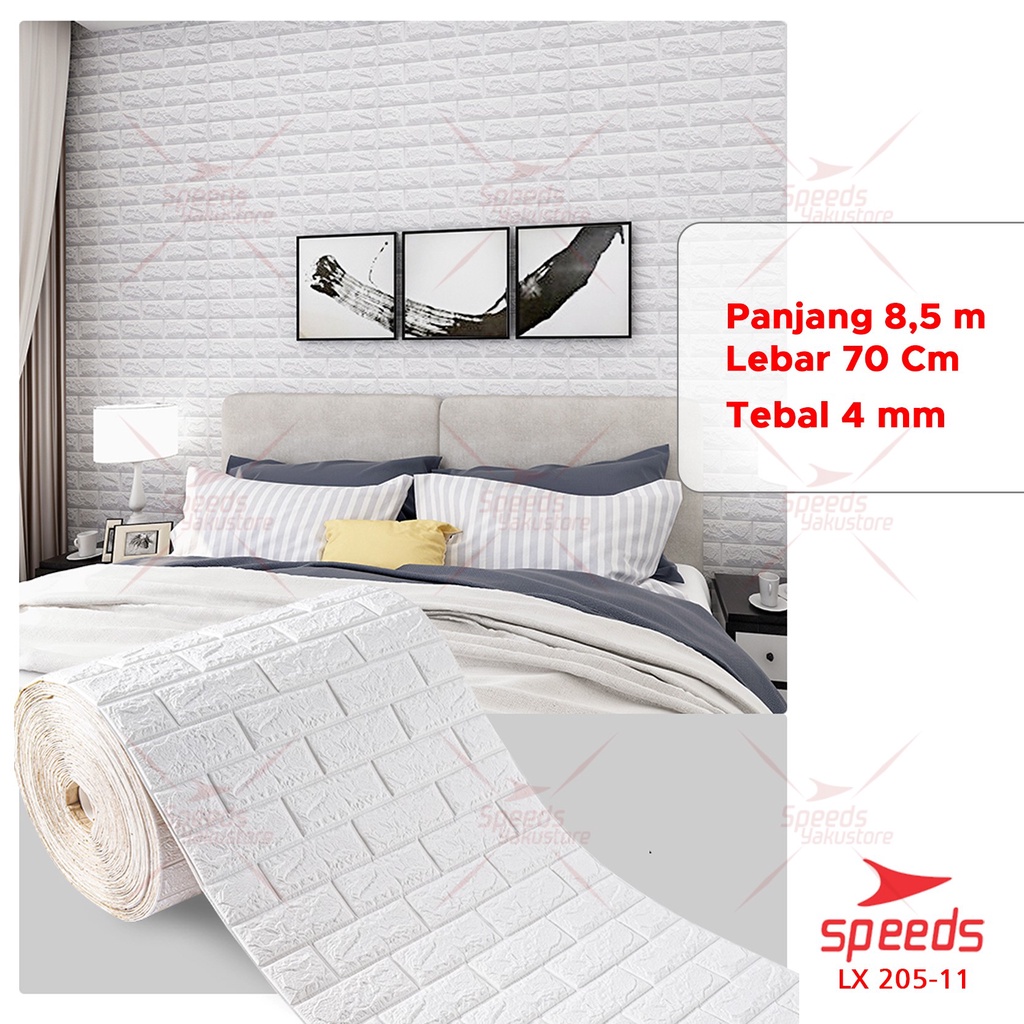 SPEEDS Wallpaper Dinding Sticker Dinding 5mm 3D Foam Stiker walpaper new 205-2-BATA PUTIH 8.5m 4mm