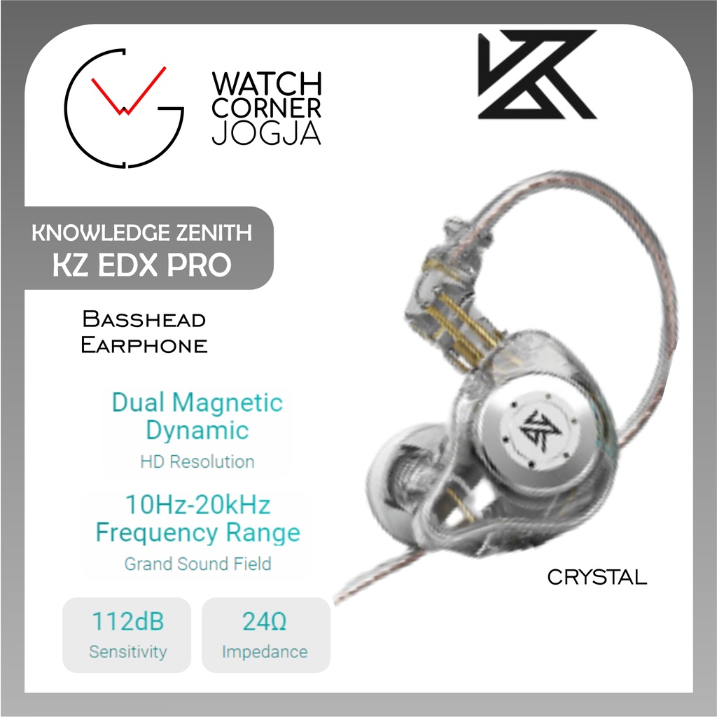 Knowledge Zenith KZ EDX Pro Dynamic Basshead Earphone with MIC HIFI ORIGINAL-Crystal