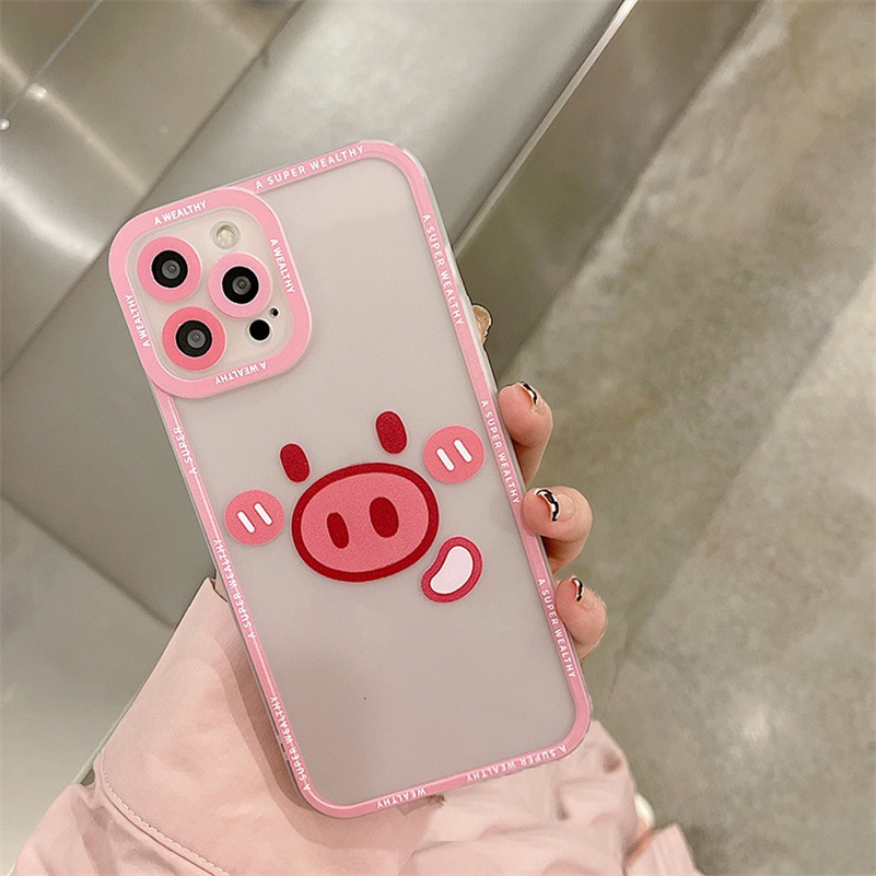 Soft Case Silikon TPU Motif Babi Pink Untuk iPhone 13 12 11 Pro Max X Xr Xs Max SE 8 7 6 6s Plus