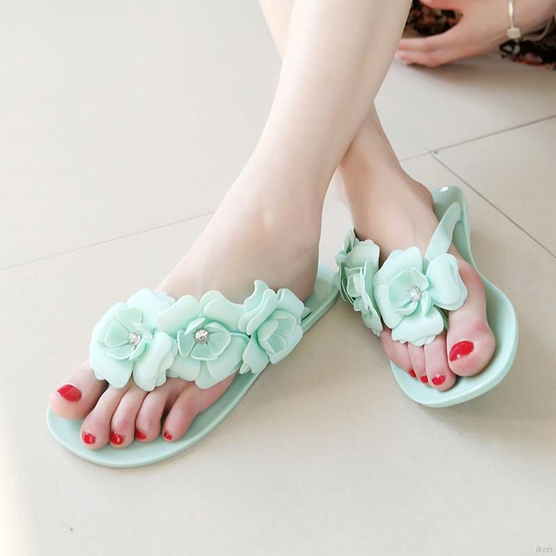  Sandal  Jepit  Flat  Pantai Aksen Bunga Camellia 3D Anti Slip 